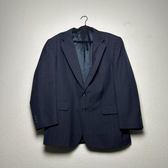 TownCraft Striped Sport Coat Blazer Navy Blue Men 44R Wool Blend Business Formal - Picture 1 of 16